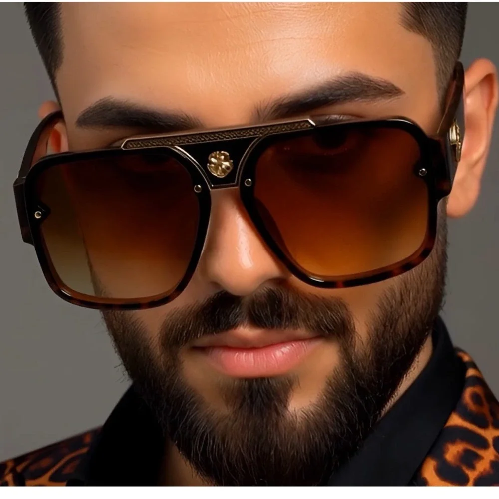 Square Frame Tortoise Shell Sunglasses Men's Designer Fashion Eyewear UV Protect